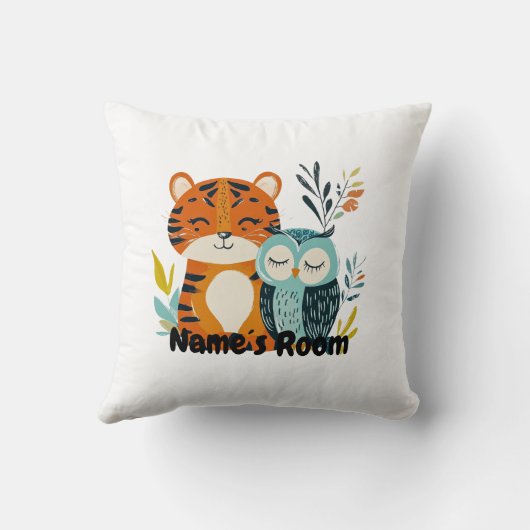 タイガーパーソナライズされたとフクロウのデザイン付きキッズルーム クッション (裏面)