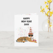 タイガーパートリング – 動物の休日の新年のカード カード (黄色い花)