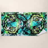 タイガービーチタオルカラフル- Tiger Eyes ビーチタオル (正面)