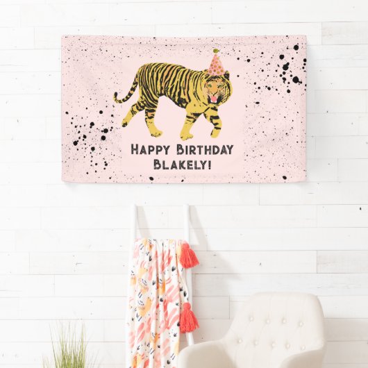 タイガーピンクパーティー動物誕生日 横断幕 (インサイチュ)