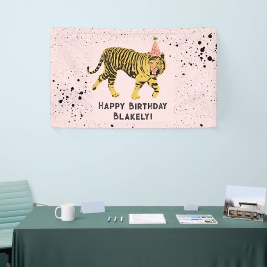 タイガーピンクパーティー動物誕生日 横断幕 (トレードショー)