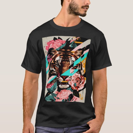 タイガーフローラ花大きな猫野生動物ジャングル Tシャツ (正面)