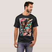 タイガーフローラ花大きな猫野生動物ジャングル Tシャツ (正面フル)