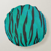 タイガーブラックとティール(緑がかった色)プリント ラウンドクッション (裏面)