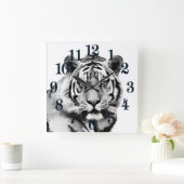 タイガーブラックとホワイトブルーの目 スクエア壁時計 (ホーム)