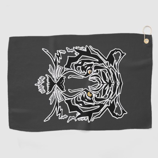 タイガーブラックとホワイト顔Tシャツフード付きスウェットシャツ ゴルフタオル (横)