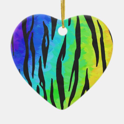 タイガーブラックアンドレインボープリント セラミックオーナメント (正面)