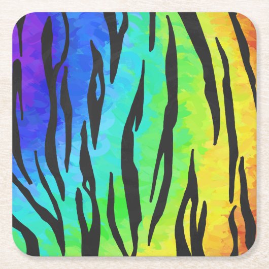 タイガーブラックアンドレインボー物 スクエアペーパーコースター (正面)