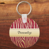 タイガープリントエレガント赤と金ゴールド動物のパターン キーホルダー (正面)