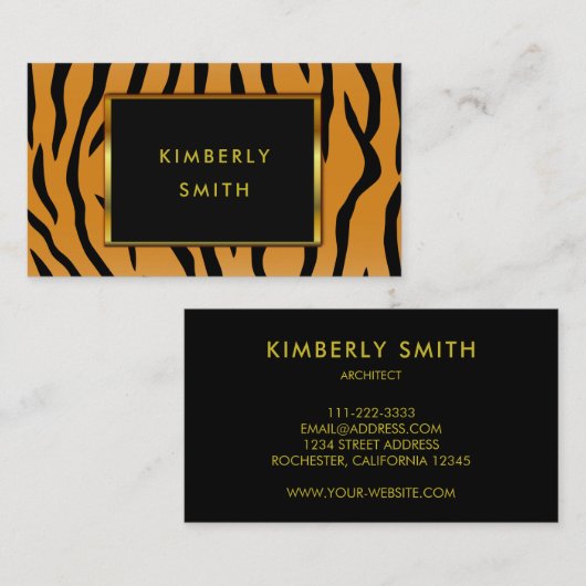 タイガープリントブラック金ゴールドミニマルプロフェッショナル 名刺 (正面/裏面)