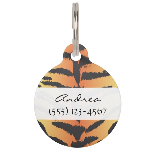 タイガープリント、タイガーストライプアニマルプリント、ジャングル ペット　ネームタグ (正面)