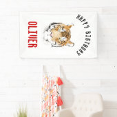 タイガーヘッドの水色ハッピーバースデー背景 横断幕 (インサイチュ)