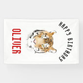 タイガーヘッドの水色ハッピーバースデー背景 横断幕 (横)