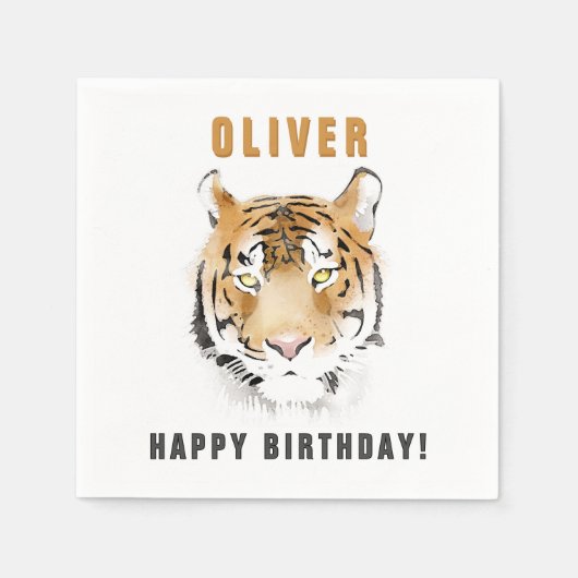 タイガーヘッドの水色誕生日名 スタンダードカクテルナプキン (正面)