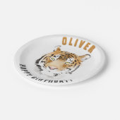 タイガーヘッドの水色誕生日名 ペーパープレート (アングル)