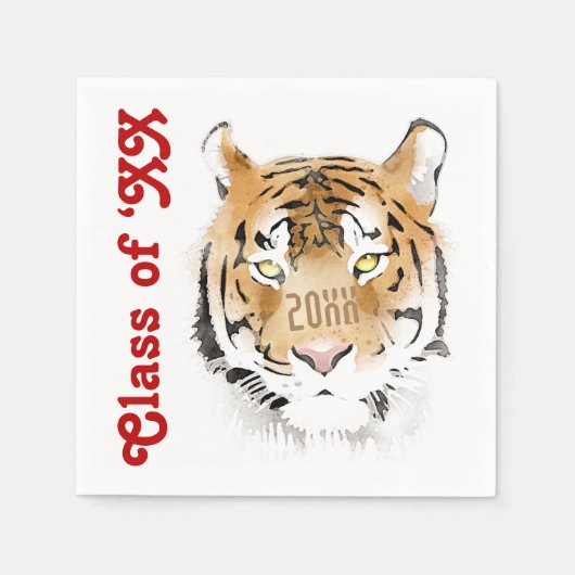 タイガーヘッドウォーターカラー動物年次クラス スタンダードカクテルナプキン (正面)