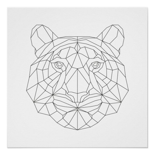タイガーヘッドジオメトリック白黒モダンアートプリント ポスター (正面)