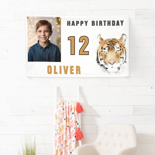 タイガーヘッド水彩誕生日パーティー写真 横断幕 (インサイチュ)
