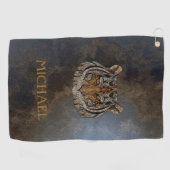 タイガーヘッド、顔、レザールック ゴルフタオル (横)