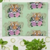 タイガーヘンナピンク紫色の花 キッチンタオル (折り畳み)