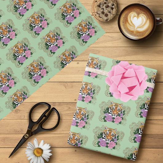 タイガーヘンナピンク紫色の花 ラッピングペーパー