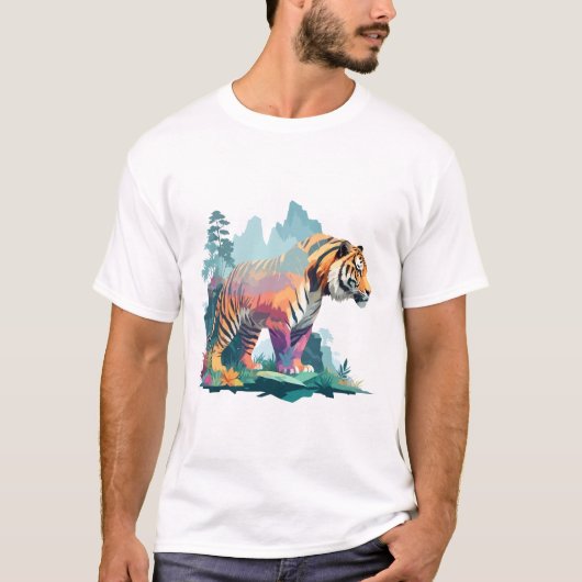 タイガーベクターアートアニマル威厳のある自然野生動物 Tシャツ (正面)