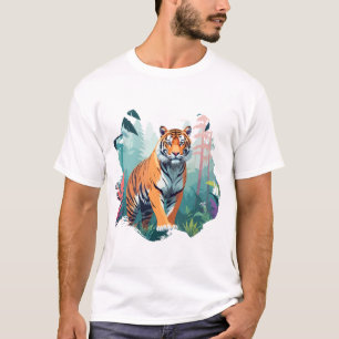 タイガーベクターアートアニマル威厳のある自然野生動物 Tシャツ