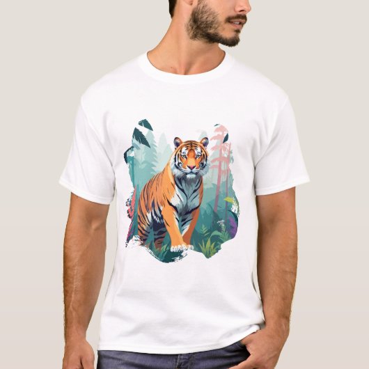 タイガーベクターアートアニマル威厳のある自然野生動物 Tシャツ (正面)