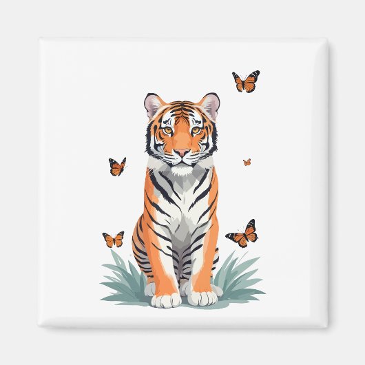 タイガーベク絵を描トルの愛らしいおもしろい遊動物 マグネット (正面)