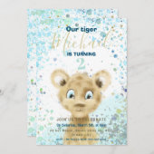 タイガーベビーアニマルボーイズバースデーパーティーの招待 案内状 (正面/裏面)