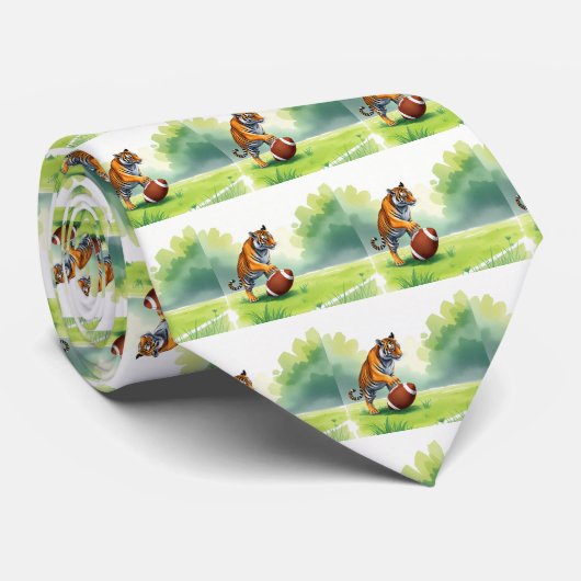 タイガーベンガルマスコットとサッカー ネクタイ (ロール)