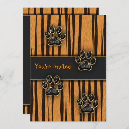 タイガーポーチャイルドバースデーパーティー 招待状 (正面/裏面)