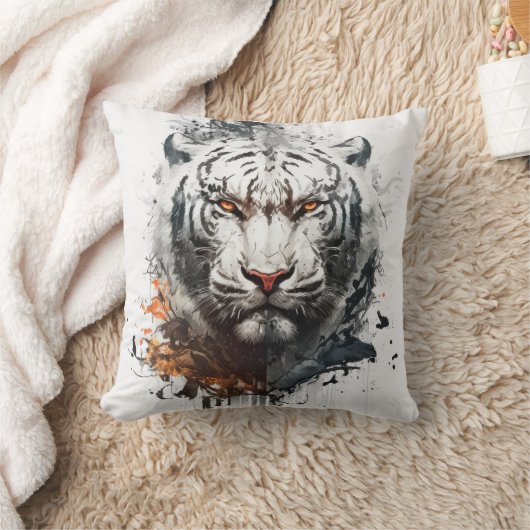 タイガーポートレート動物絵画の野生動物アウトドア クッション (ブランケット)
