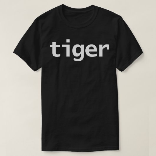 タイガーミニマルタイポグラフィホワイト文字 Tシャツ (デザイン正面)