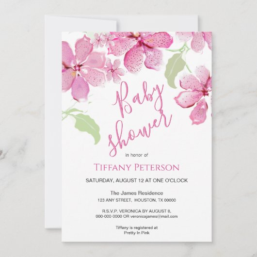 タイガーライリークレマティスピンクフローラ |赤ちゃんシャワー 招待状 (正面)