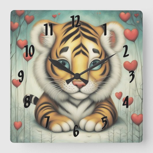 タイガーラブ2 スクエア壁時計 (正面)