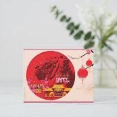 タイガーランタンさくらんぼ中国の花新年Pc シーズンポストカード (スタンド正面)