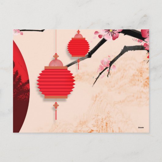 タイガーランタンさくらんぼ中国の花新年Pc シーズンポストカード (裏面)