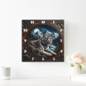 タイガーリラックスの山威厳のあるの中 スクエア壁時計 (ホーム)