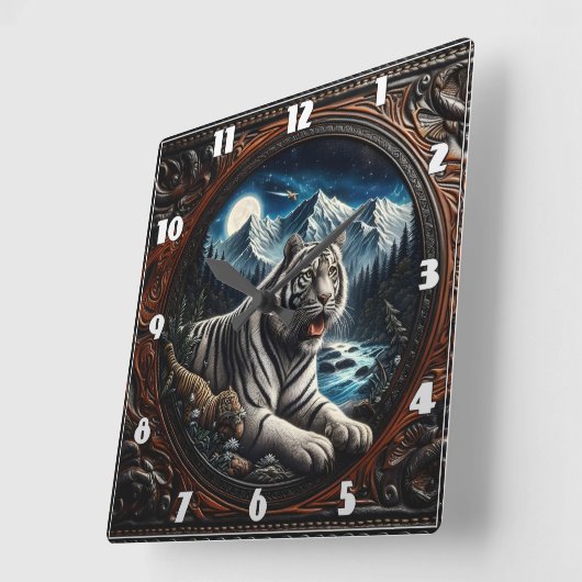 タイガーリラックスの山威厳のあるの中 スクエア壁時計 (傾斜)