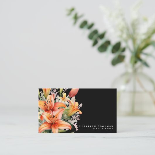 タイガーリリエレガントトロピカルブラックビジネスカード 名刺 (スタンド正面)