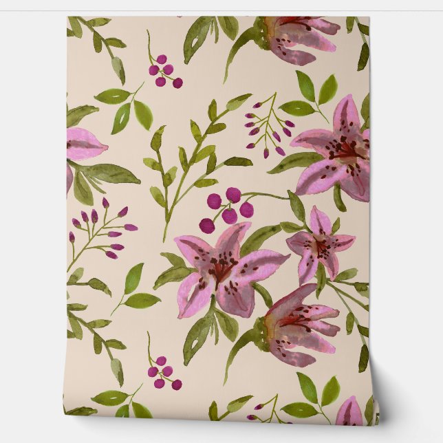 タイガーリリーの花の水彩切り 壁紙 (ほどく)