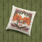 タイガーリリーヴィンテージスタイルと緑のパターンバック クッション