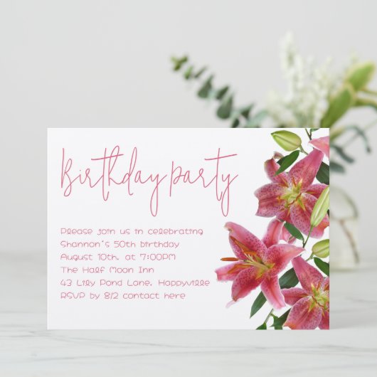 タイガーリリー花アダルトバースデーパーティーの招待 招待状 (スタンド正面)