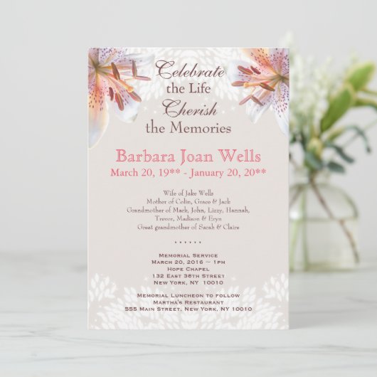 タイガーリリー追悼式の葬儀発表 招待状 (スタンド正面)