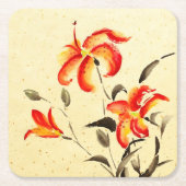 タイガーリリー – 赤 スクエアペーパーコースター (正面)