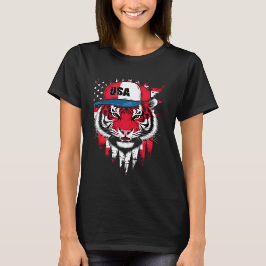 タイガーレトロキャップUSA国旗 Tシャツ (正面)