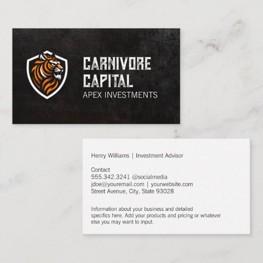 タイガーロゴ |黒いお洒落テクスチャ 名刺 (正面/裏面)