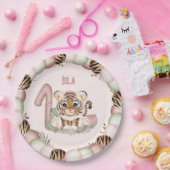 タイガーワイルドワンガールピンク1st誕生日紙プレート ペーパープレート (パーティー)