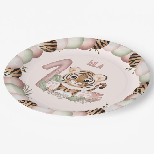 タイガーワイルドワンガールピンク1st誕生日紙プレート ペーパープレート (アングル)